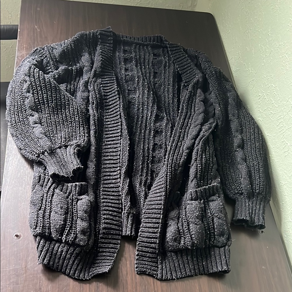 Black Chunky Cable Knit cardigan size medium
